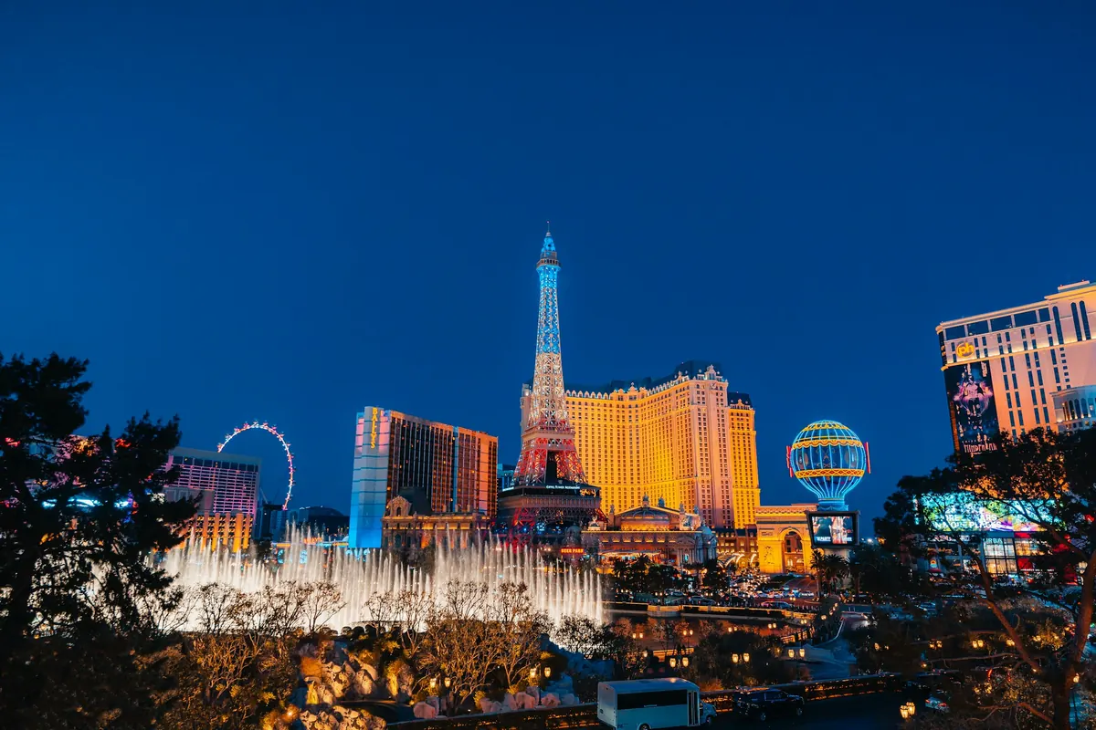 The Las Vegas Strip lit up at blue hour